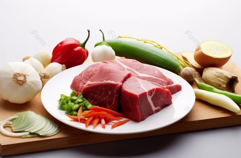 肉和蔬菜案板上的菜式摄影图,高清,摄影图,摄影图片,图片大全,摄影图免费下载